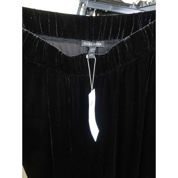 NWT Eileen Fisher M Black Tapered Ankle Velvet Pants Pull On Velvety $258